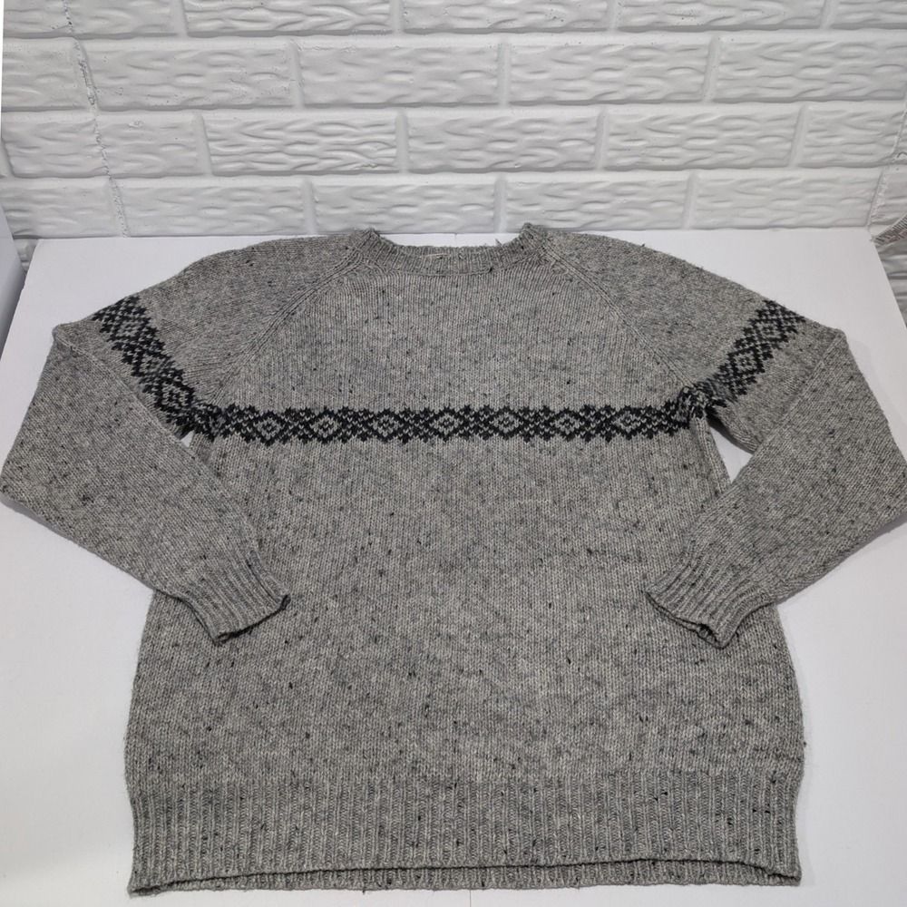 Express Vintage Mens Grey Fair Isle Wool Blend Raglan Fisherman Sweater Large